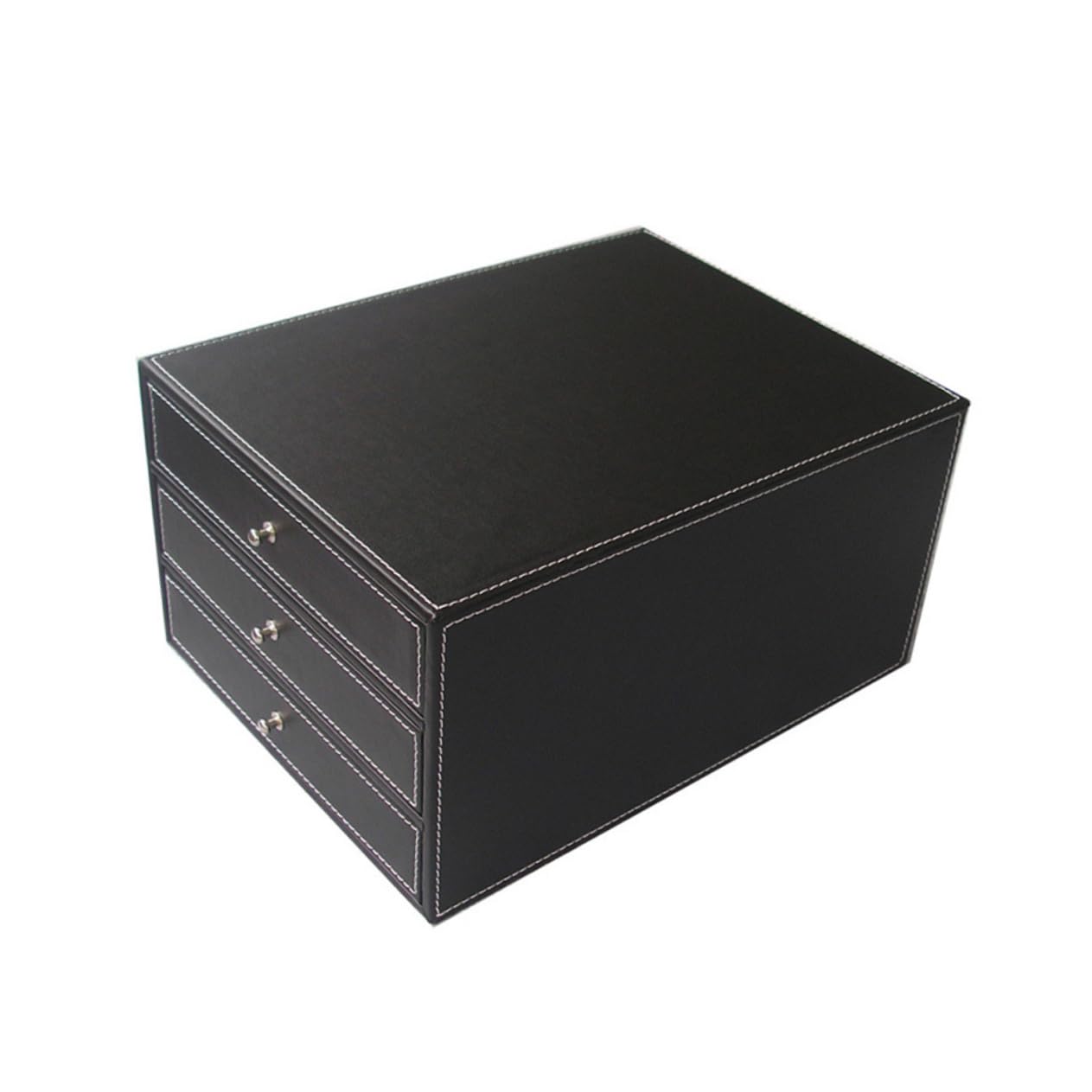 Caja de Archivos de Escritorio de Cuero Negro de Tres Capas | 1 Pieza, Madera y Pu, Fácil de Tomar, para Documentos y Objetos Pequeños, Dormitorio o Sala