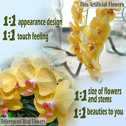 Cn-Knight Tropical Artificial Flower 4Pcs 28" Long Stem Butterfly Orchid Big Size Lifelike Phalaenopsis Real Touch Moth Orchid For Wedding Bridal Home Décor Baby Shower Centerpiece(Yellow) #TOP3