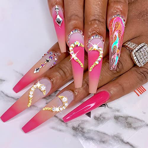 Aiersa Heart Nail Charms, Heart 3D Nail Charms, 12 Pairs Heart Nail Decals With Rhinestones For Nails Decor, Gold 24 Pcs Valentines Nail Art Decorations #TOP1