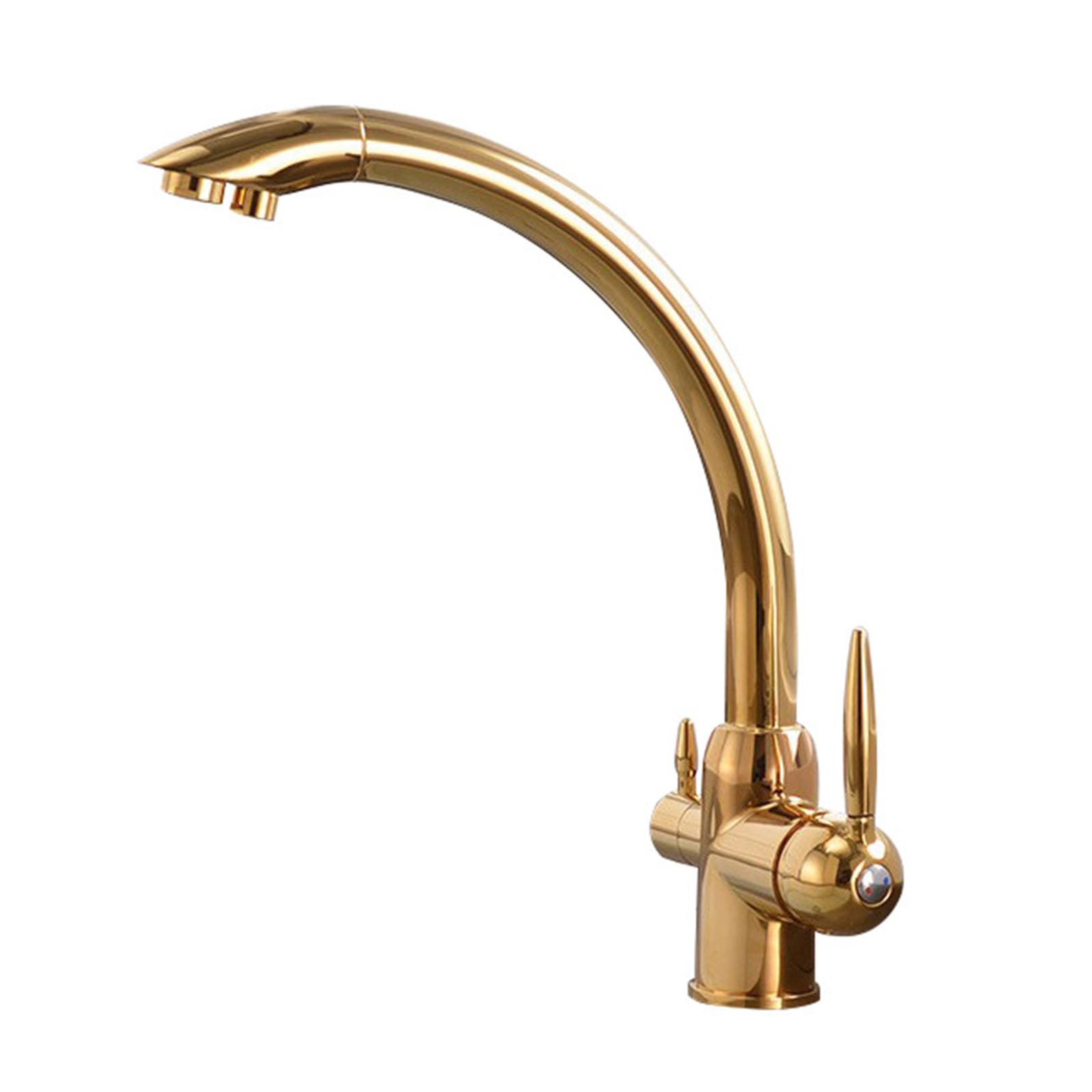 Aycdl Gold 3 Way Kitchen Faucet Double Handle Hot And Cold Water Pure Water Brass Swivel 3 Way Filter Faucet For Kitchen Sink