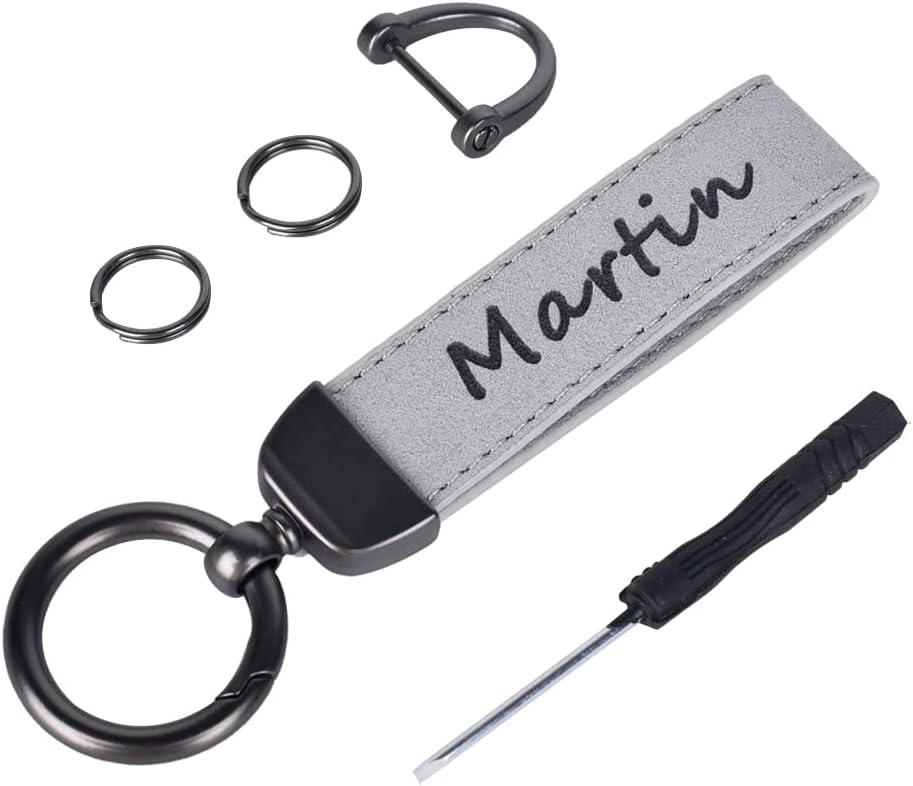 Personalized Leather Car Keychain, Custom Universal Key Chains for Key Fobs, with Anti-lost D-ring and 2 Keyrings