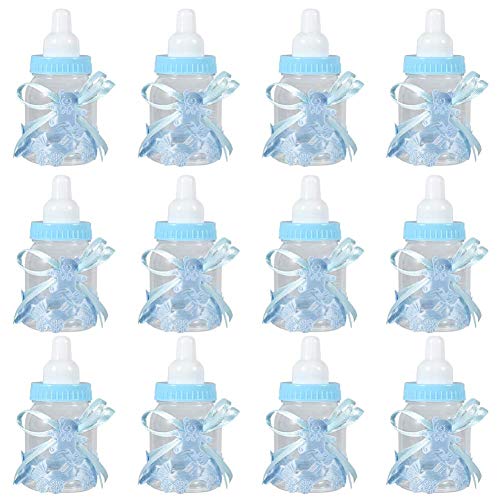 Agatige Lot de 12 Bébé Bouteilles Bonbons, Bleu Bouteilles Cadeau Biberon à Dragées Biberon de Bonbons Bébé Bapteme Bouteilles Bapteme Decoration pour...