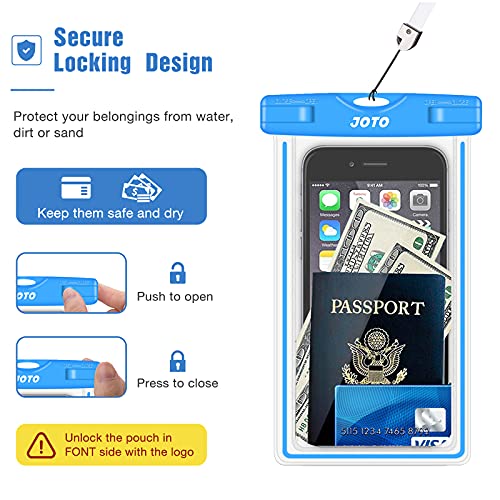 Image of JOTO Universal Waterproof Phone Holder Pouch, Underwater Case Cell Phone Dry Bag for iPhone 14 13 12 11 Pro Max Mini XS Max XR X 8 7 6S, Galaxy S21 S20 S10 S9 Pixel HTC LG Motorola Up to 7.0 inch -Blue