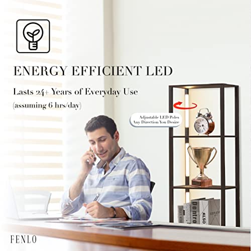 Fenlo Fancy Plus 64" Display Shelf With Dimmable Led Floor Lamps, Sturdy Display Cabinet With Shelves For Bedroom, Open Bookshelf Display Case With Corner Curio Cabinet, 3 Brightness Levels, Black #TOP4