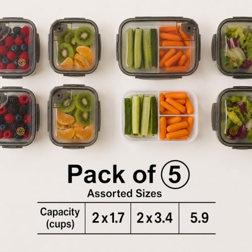 Image of Food Containers with Lids Leakproof - 5 Pack Assorted Sizes