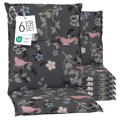 Beo® Barcelona Niedriglehner Gartenstuhlauflagen | 6er Set | Waschbar | Made in EU | Öko-Tex Standard | Atmungsaktiv | UV-beständig | Extra Dicke Sitzkissen Outdoor
