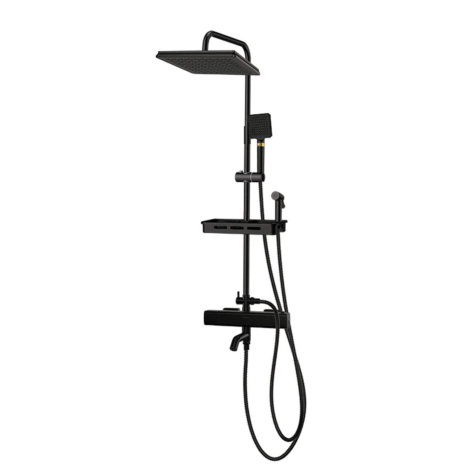 DFGHNBVC Thermostatic Shower System Black, Wall Mounted Shower Set Brass With Overhead Shower Head Tap, Adjustable Height Shower Mixer Set For Bathroom Hotel,B