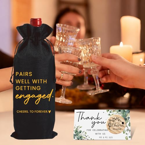 Image of Engaged Gifts Engagement Gifts for Couples Her Engagement Party Decorations | Bridal Shower Decorations Wine Gift Bag Cheers To Forever Wine Bag with Thank You Card And Stopper