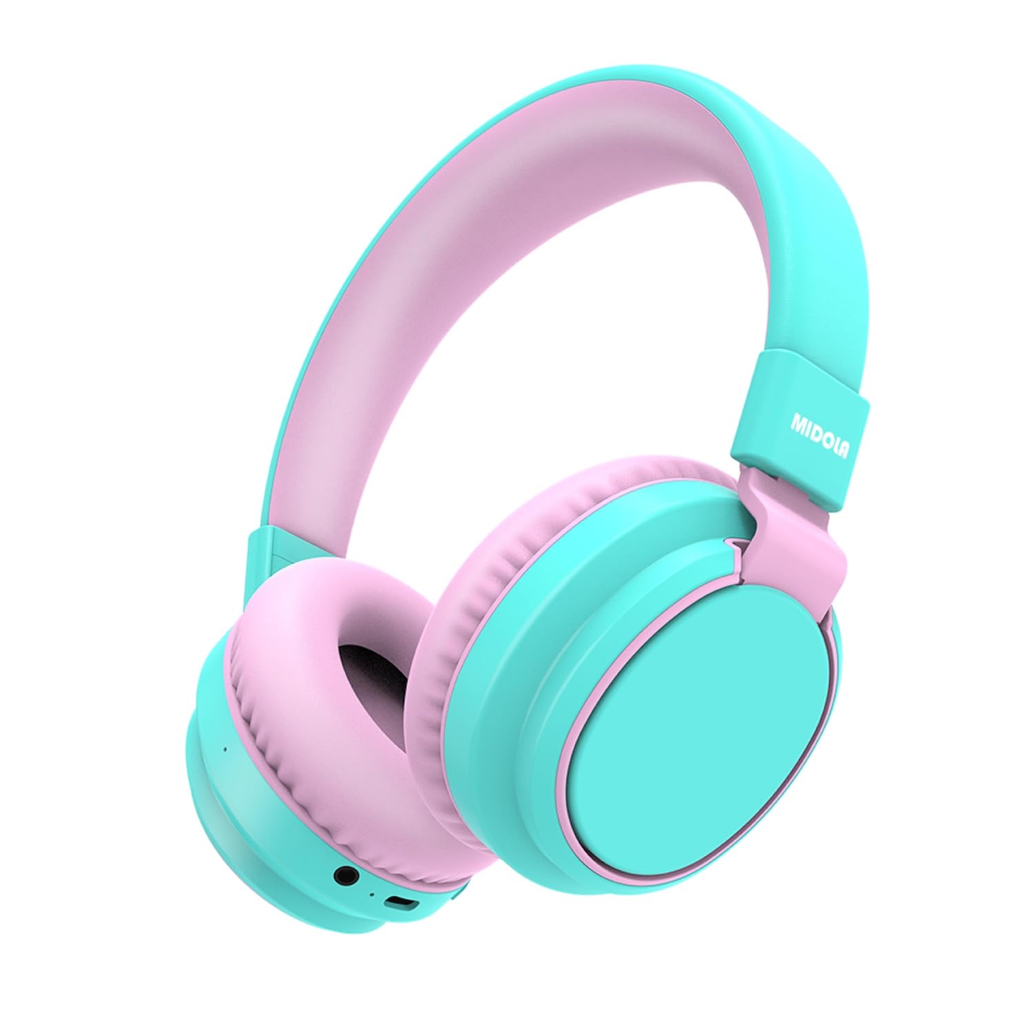 MIDOLA Kids Headphones Wireless Bluetooth 5.4 68H Play Time Volume Limit 85/94dB Over-Ear Foldable Headset,Type-C Fast Charging,with Wired Aux Mic for Toddler Boy Girl Pad Tablet Cyan