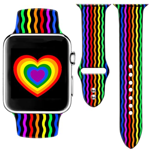 Pride Rainbow Watch Band Compatible with Apple Watch Band 44mm 45mm 46mm 49mm, Soft Silicone Waterproof Strap for iWatch Bands Series 10 9 Ultra 8 7 6 5 4 3 2 1 SE Women Men by Ghazni - Used condition - US$8.58