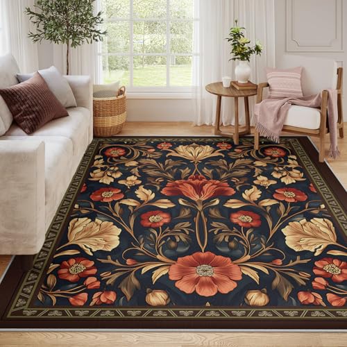 Tapis salon lavable 160x230cm fini les taches moquette fleurs rouges - 6