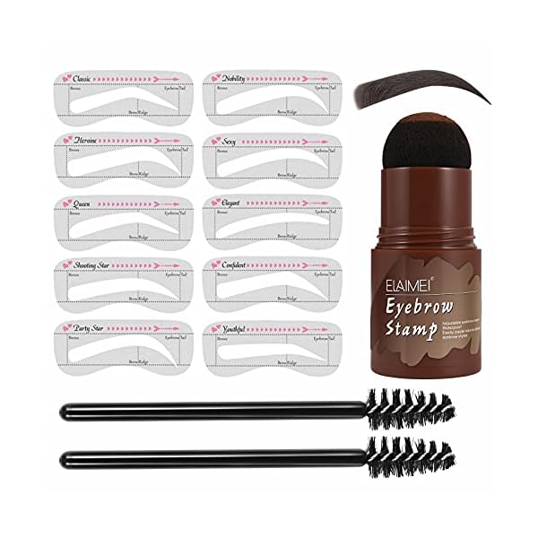 Eyebrow Stamp Kit, Eyebrow Shaping Stamp Makeup Kit, One Step Eye Brow Stamp, Long Lasting Eyebrow Makeup Tool with 10 Reusable Eyebrow Stencils, 2 Eyebrow Brushes, 3 Colors (Medium Brown)
