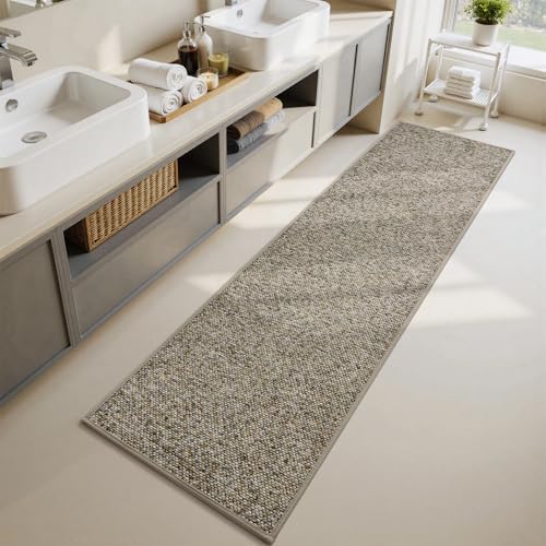PADOOR Braided Bathroom Runner 17"x59", Thin Bath Mats for Bathroom fits Under Door, No-Slip Rubber Bath Rugs, Machine Washable & Quick Dry Absorbent Bath Mat (Khaki) Khaki 1'5" x 4'11" (Run