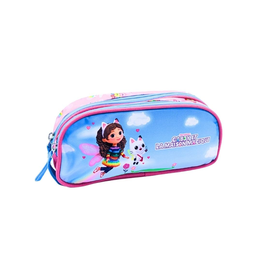 mybagstory Gabby Double Compartment Pencil Case Blue and Pink, Children's, School, Kindergarten, Daycare, Nursery, Girl