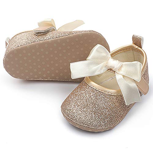 Timatego Baby Girl Mary Jane Flats Lace Bow Non-Slip Soft Sole Newborn First Walker Wedding Princess Party Dress Shoes