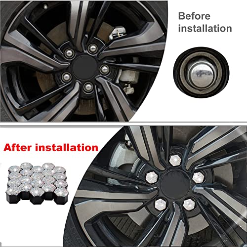 Image of Blueshyhall 21mm Bling Crystal Wheel Lug Nut Cover Bolt Caps Anti-Rust Car Tire Nut Cover with Removal Tool (Pack of 20) - White AB