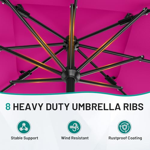 Image of AreShark 8'x10' 2 Tiers Rectangular Patio Umbrella - Outdoor Umbrella Waterproof UV Protection, Market Table Umbrella w /Crank for Pool, Backyard, Deck(Rose Pink)