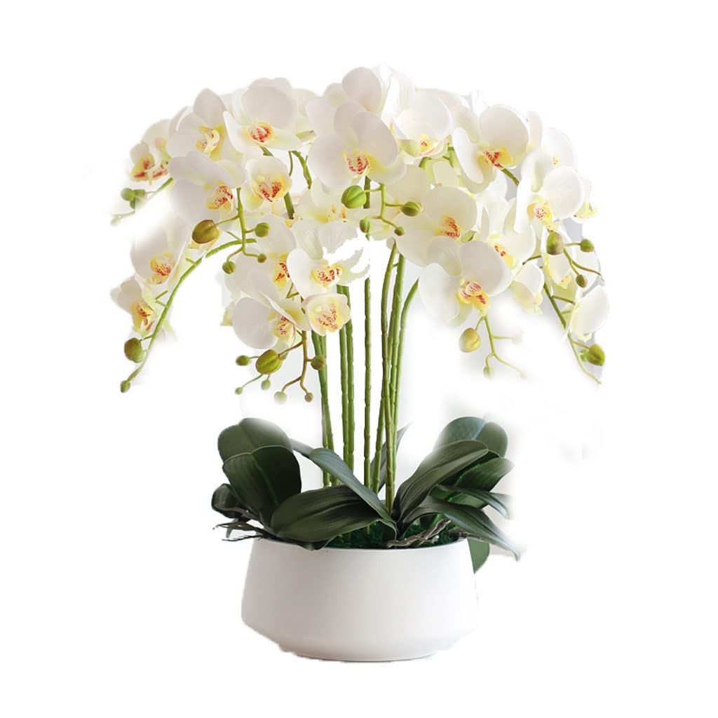 MYUYEE Artificial Flowers For Decoration Artificial Orchid Flower Arrangements With Pot Set 3D High Simulation Phalaenopsis Ikebana Large Artificial Flower Artificial Flowers Pl(E-Wit A Suit)