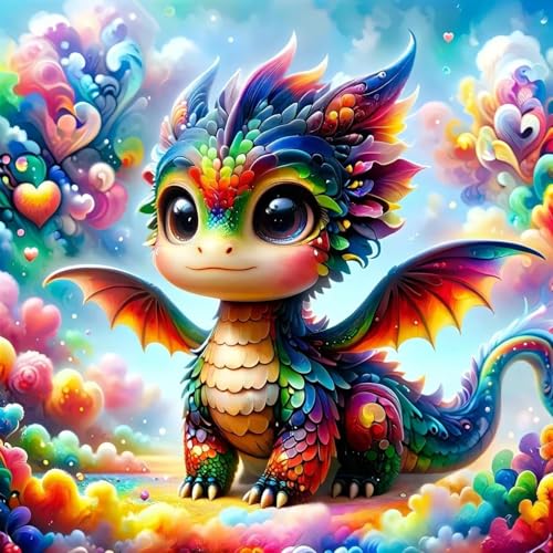 Image of MYBISYMQQ Cute Rainbow Dragon Cross Stitch Kits for Adults, Stamped Cross Stitch Kits for Beginner，DIY Needlepoint Embroidery Patterns Kits Embroidery Patterns for Home Wall Decor 13.7x13.7 inches