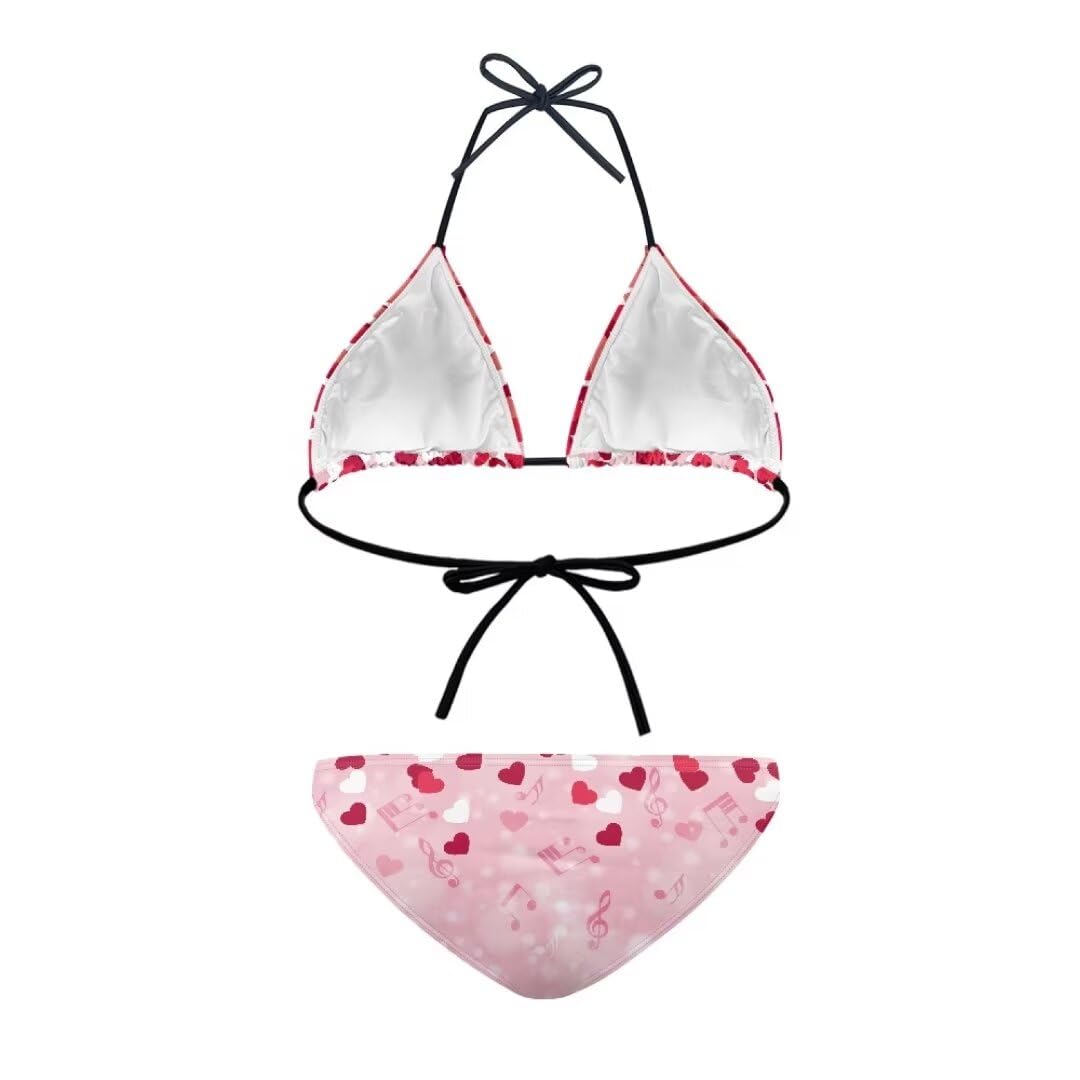 Youngerbaby Women's Girls Red Hearts Bikini Sets Two Piece Swimsuit Halter Tops and Tie Side Bottoms Bathing Suits Pink Swimwear