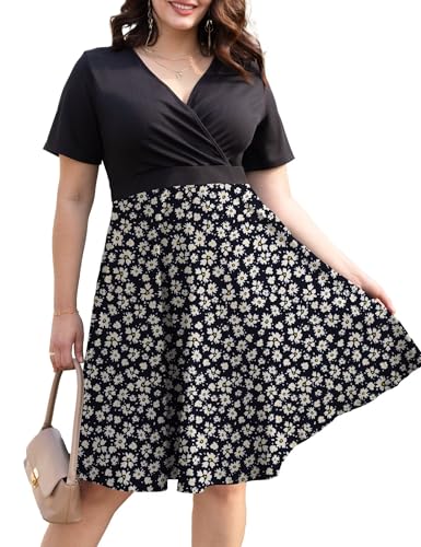 Image of Ahlaray Women Plus Size Dresses Faux Wrap Cocktail Dresses Knee Length with Pockets, 555, XL