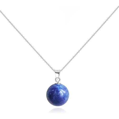 Adjustable 925 Sterling Silver Plated with 18K White Gold Lapis Lazuli Necklace for Women - Handmade Crystal Pendant Jewelry | December Birthstone(lapis-lazuli)