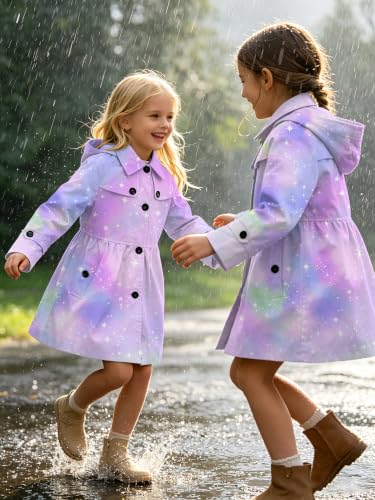 Image of Cromoncent Girl's Rain Jackets Waterproof Hoodie Trench Coat Cute Dress Coat Outerwear, 3-12 Years