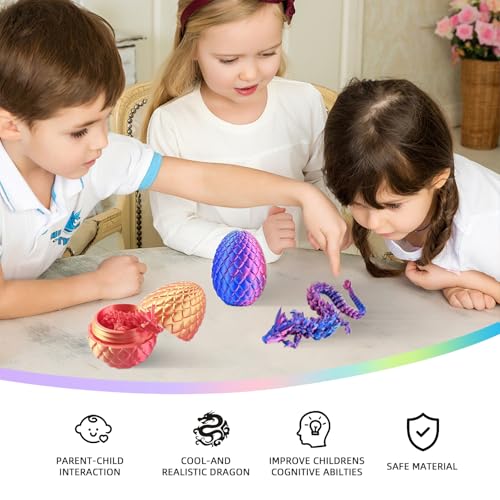 Dragon Eggs with Dragon Inside, 3D Printed Surprise Funny Gifts for Kids, Articulated Dragon Fidget Toys for Adults, Ideal Easter Basket Stuffers, Unique 3D Dragon Collectibles (Laser Red)