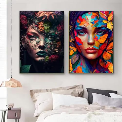 Affiche portrait de femme fleurie en toile pour la décoration moderne d'une chambre