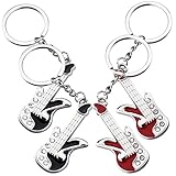 COLLBATH 4 Piezas llaveros con notas musicales billetera llavero colgante de bolsa de diamantes de imitación llavero violín llavero de guitarra único llavero de guitarra brillante aleación