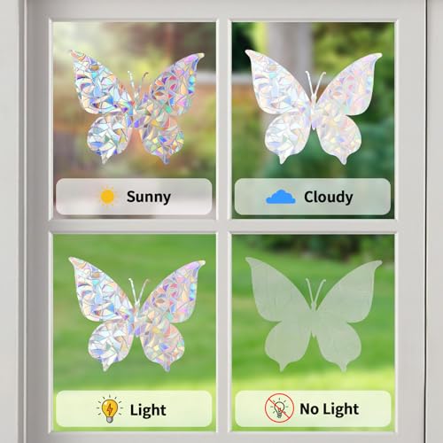 Image of DELLAN 35 Pcs Window Clings Decals to Prevent Birds Strikes, Butterflies | Anti-Collision Rainbow Window Clings, Bird Deflectors Stickers for Glass Windows