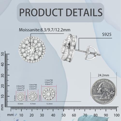 Round S925 VVS Synthetic Moissanite Hip Hop Bling Out Circular Stud Earrings Jewelry Perfect Birthday Mother’s Day Gift for Men Women Silver Earrings Golden Earrings Wedding Set2