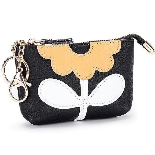 WBQMUNY Leather Coin Purse Wallet,Mini Cute Dual Keyrings Change Pouch Card Holder for Women，Key Chain Coin Purse