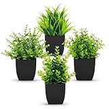 BTSD-home 4 Pack Small Fake Plants Artificial Mini Faux Plants Indoor Black Bathroom Accessories for Room Home Office Shelf Decor