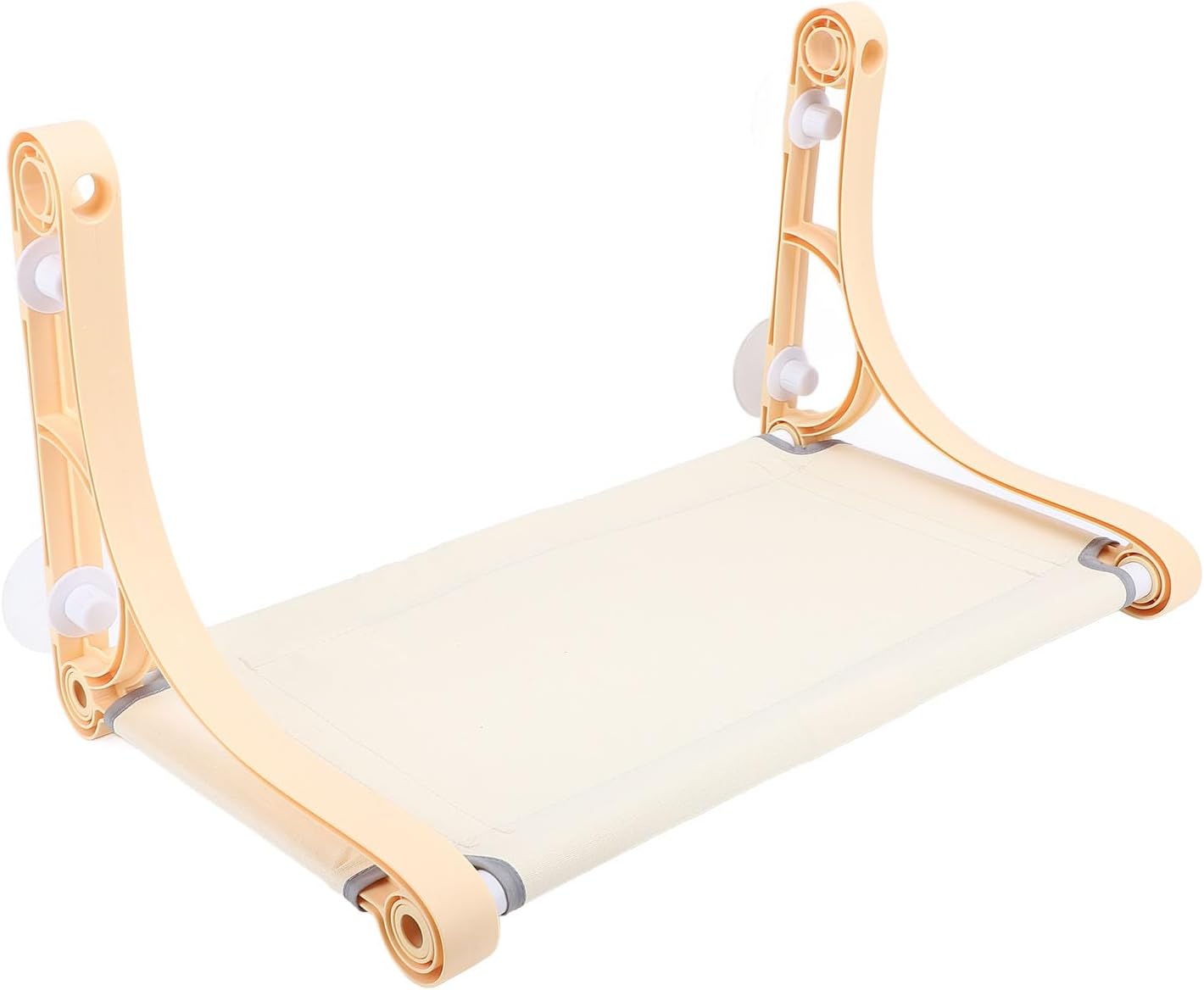 Cordless Cat Hammock, Window Perch with 4 Suction Cups, PP Material Sturdy Frame, Detachable Washable, All Season Cat Bed, for Sunbathing, Pet Jumping Platform (Beige)