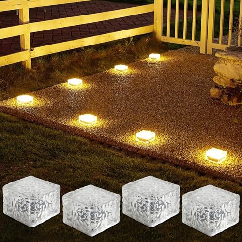 4er-Set Solar Glas Pflastersteine Außenleuchte, Wasserdicht LED Solar Bodenleuchten Solarlampen Außen Pflastersteine Wegbeleuchtung Dekoration Lichter für Garten Terrasse Schritte Deko, 7x7x5cm 4er-Set Solar Glas Pflastersteine Außenleuchte, Wasserdicht LED Solar Bodenleuchten Solarlampen Außen Pflastersteine Wegbeleuchtung Dekoration Lichter für Garten Terrasse Schritte Deko, 7x7x5cm
