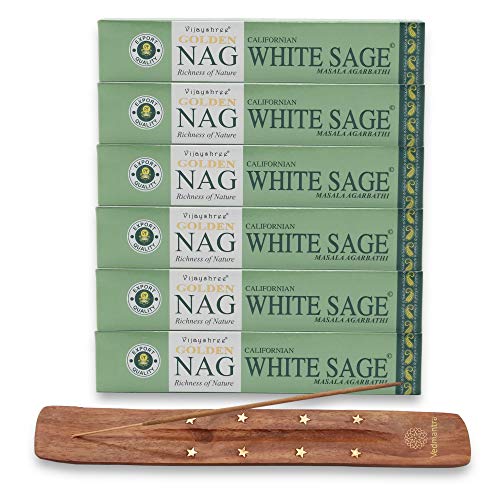 Vedmantra Vijayshree Lot de 6 paquets de bâtons d'encens Masala de qualité supérieure + porte-encens Vedmantra - Gamme complète de parfums au choix (sauge blanche Nag) Cover