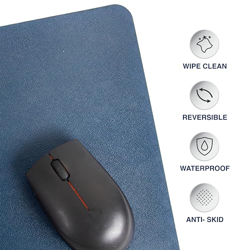Image of Bellblock Mouse Pad | Computer Mouse Mat | Vegan PU Leather | Anti-Slip | Smooth Mouse Control | Spill-Resistant Surface | Blue & Tan | 22 x 22 cm (Pack of 1) (Blue & Windsor Tan, Square)