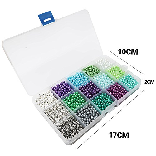 TOAOB 3800pcs Glass Beads Kit 4mm Multicolor Pearl Beads and Metal Spacer Beads with 1 Roll Crystal Elastic String for Crafts Bracelet Necklace Jewelry Making