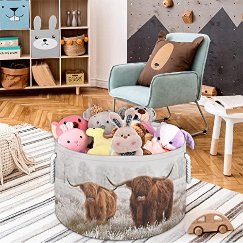 Payohto Large Rope Basket Scottish Highland Cow Decor Baby Stuff Storage Baskets Blanket Clothes Pillows Toys Storage Bin Holder Water Resistant Laundry Hamper Farmhouse Living Room Western Home Decor #TOP5