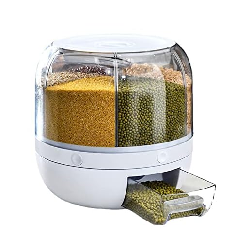 KOFISA Dispensador de arroz, balde de arroz giratório de grãos para armazenamento de arroz, recipiente de armazenamento de grãos à prova de umidade com frascos herméticos de armazenamento de alimentos para organização de despensa de cozinha (M)