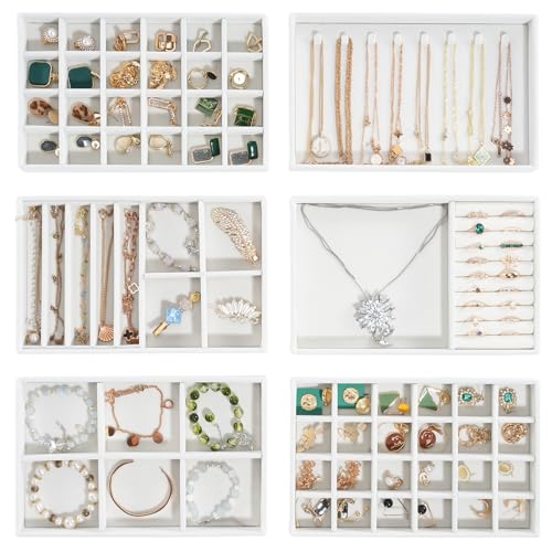 Image of ProCase Stackable Jewelry Organizer Trays for Drawers, Jewelry Drawer Inserts Container Display Case Storage for Earring Necklace Rings Bracelet with Removable Dividers -Warmwhite, 6 Layers