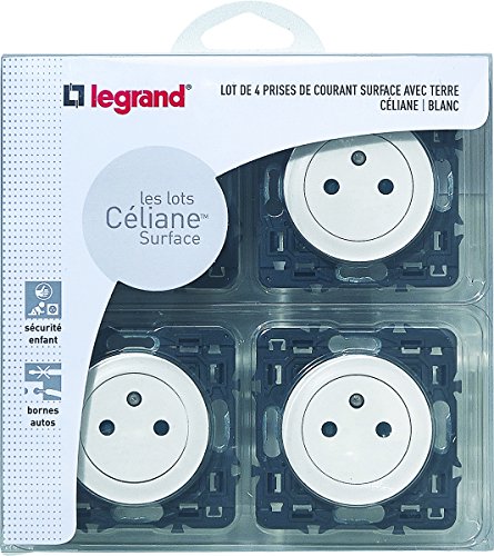 legrand prise electrique murale avec terre céliane surface prise affleurante avec socle rétractable fabriqué en france blanc lot de 4
