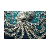 Pulpo con detalles metálicos, tentáculos, letreros de metal, decoración de pared para baño, inodoro, granja, baño, patio, 20 x 30 cm