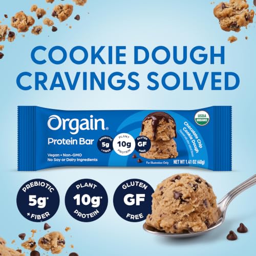 Image of Orgain Organic Vegan 10g Protein Bars, Chocolate Chip Cookie Dough, 12 Pk (Pack of 6)
