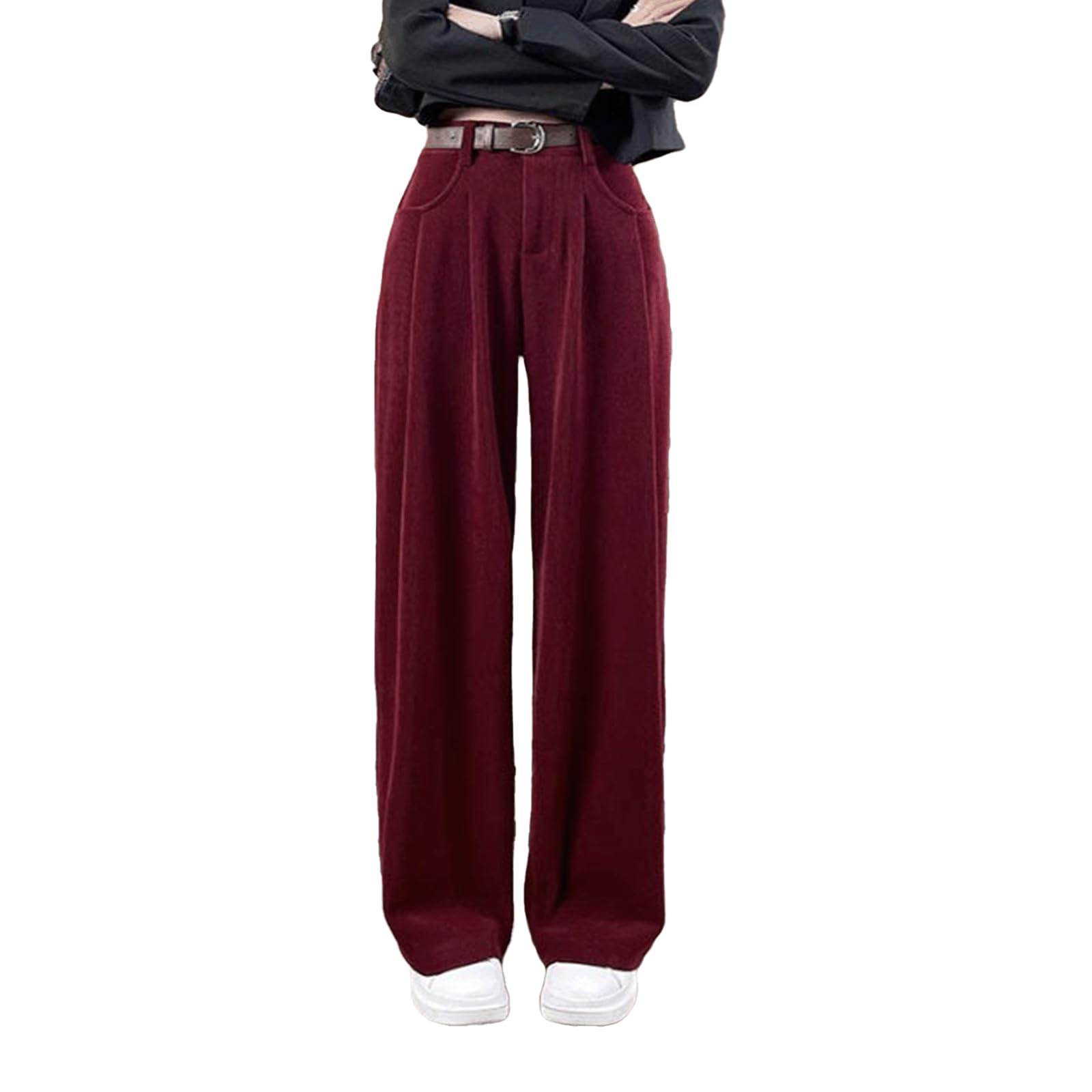 Old Money Pants Women Corduroy Pleated Loose Ladies Pants Casual Wide Leg Work Bottoms Business High Waist Trousers