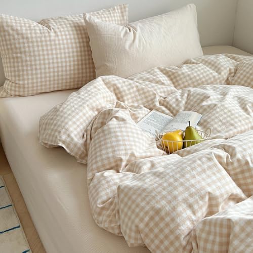 Lanqinglv Bettwäsche 135x200 cm Kariert Beige,Geometrisch Wendebettwäsche...