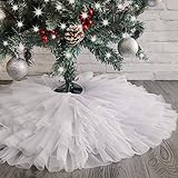 Ivenf Christmas Tree Skirt, 30 inches Small Tulle 6-Layer Ruffled Skirt, White Elegant Xmas Tree Holiday Decorations