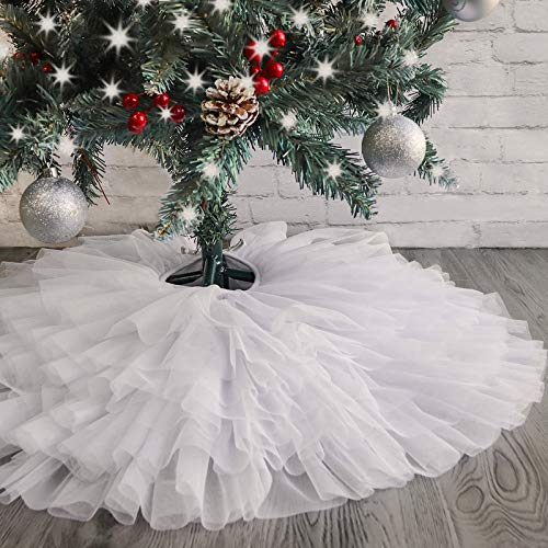 Ivenf Christmas Tree Skirt 30 inches Small Tulle 6 Layer Ruffled Skirt White Elegant Xmas Tree Holiday Decorations