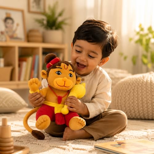 Image of AVSHUB Lord Hanuman Plush Toy Cute Bajrang Bali Soft Doll with Gada Stuffed Baby Hanuman with Soft Plush Toy, Best Return Gift for Infants, Toddlers & Kids (Medium - 25 Cm, Without Music)